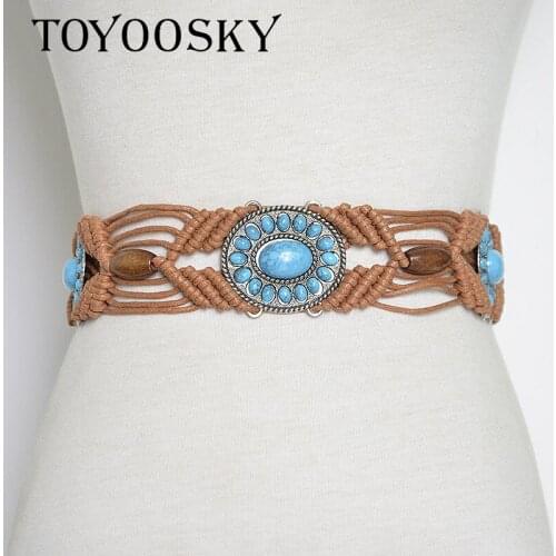 2020 New Arrival Ethnic Bohemia Fabric Hand Knitted Women Colorful Belts Leisure for Dress Wild Belt Belts for Women TOYOOSKY