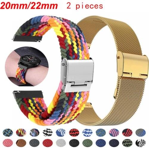 Stainless steel watchbands Elastic clip woven nylon watch strap For Samsung Galaxy Watch 42mm Active2 3 40/44mm Sport Strap