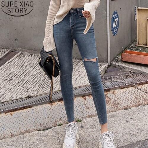 Ripped Jeans for Women Ripped Hole Stretch Jeans Women Plus Size High Waist Denim Pants Women High Elastic Skinny Trousers 10396