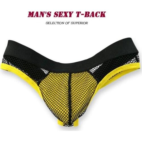 Sexy Fishing Net Mens Thongs New Solid Color Transparente Men Underwear Gay