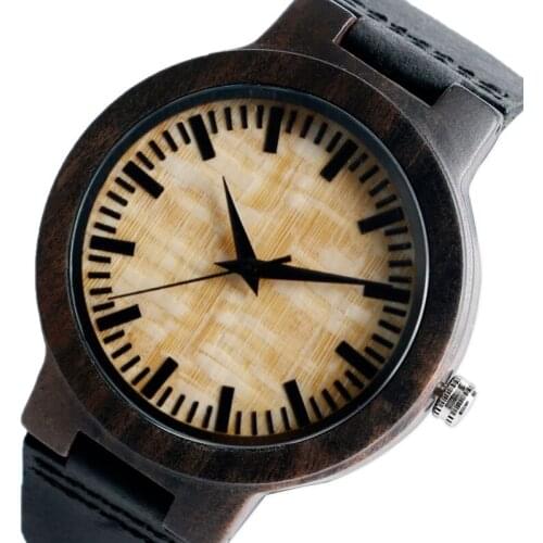Creative Analog Wood Watche Genuine Leather Strap Wrist Watches Handmade Bamboo Wood Quartz Watch Men Women Relogio Feminino