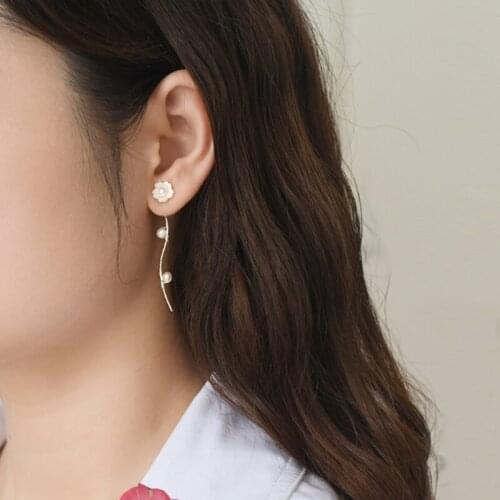 ASHIQI Natural freshwater pearl earrings 925 sterling silver flower earrings long simple fashion for girls