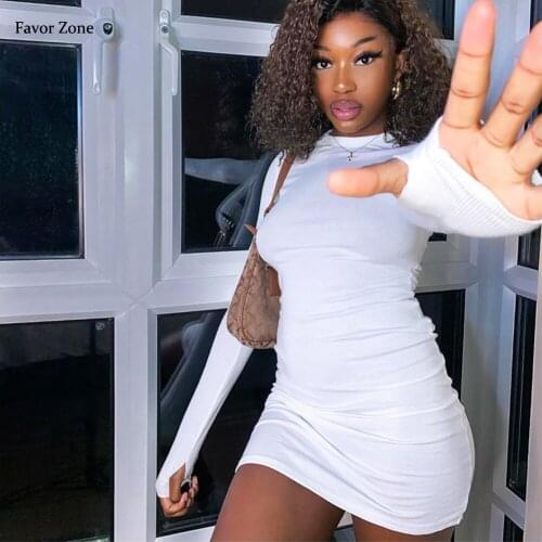 Women Sexy Dress 2020 Long Sleeve O Neck Bodycon Mini Dress Autumn Winter Solid Color Slim Night Party Dresses Skinny Clubwear