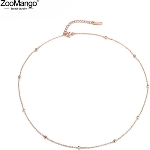 ZooMango Creative Round Beads & Squares Chain & Link Necklaces Jewelry Titanium Steel Chokers Necklace For Women Collier ZN18062