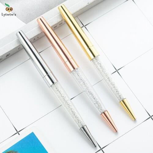 1 Pieces Lytwtws Crystal Ballpoint Pen Stationery Office School Supply Spinning Metal High Quality Luxury Roller Rose Gold