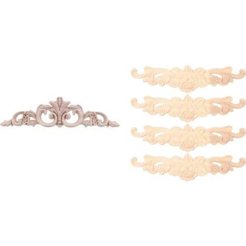 1Pcs Wood Oak Carved Corner Onlay Applique(20 X 5Cm) & 4Pcs Retro Wood Carved Decal Corner Applique Frame 30X7cm