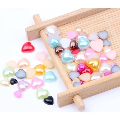 100pcs 8/10/12mm Classic Beige Flatback Heart Shape Plastic Loose ABS Imitation Pearl Beads For DIY Craft Scrapbook Decora tion