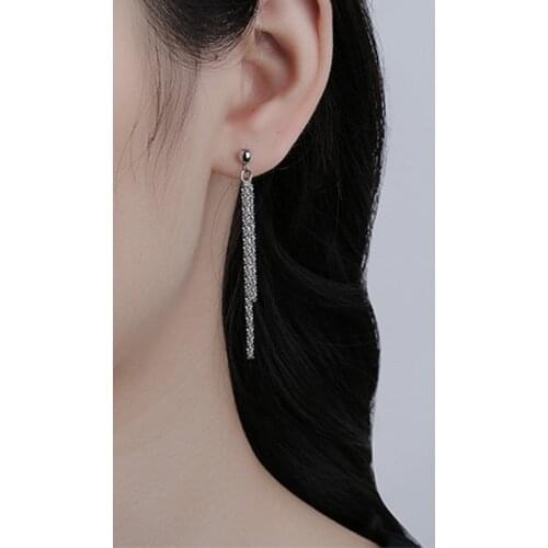 2021 Simple Silver Color Shiny Long Chain Earrings For Women Casual Drop Earrings Bridal Party Wedding Jewelry Wholesale