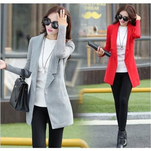 2017 Women Woolen Coats Winter Wool Blends Woman Jacket Knitted Long Sleeve Slim Ladies Female Overcoat Red Gray Casaco Feminino