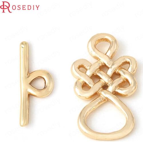 33185)4 Sets O:22MM,T:18MM Brass 24K Champagne Gold Color Chinese Knot Bracelet O Toggle Clasps Jewelry Findings Accessories
