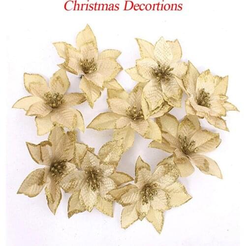 HACOCHU 8PCS/lot 13cm Artificial Christmas Flowers Xmas Fake Flower for Navidad Natal Christmas Tree Decoration Home Party Decor