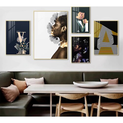 African Black Woman Canvas Painting Abstract Geometric Posters and Prints Modern Wall Art Pictures for Living Room Home Decor