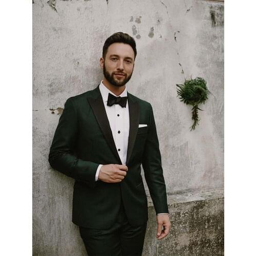 ANNIEBRITNEY Dark Green 2 Piece Men Slim Fit Wedding Suit High Quality Groom Wedding Tuxedo Tailor Made Prom Suit With Pants