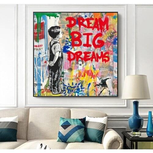 Banksy Artwork Drean Big Dreams Graffiti Art Paintings Print on Canvas Modern Street Art Posters and Prints for Home Decoration