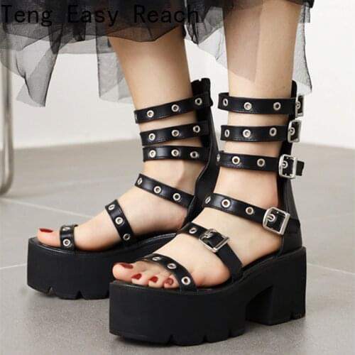 Fashion Platform Women Sandals Summer Shoes Open Toe Rome Style Straps Boots Punk Heels Sexy Buckle Gladiator Shoes Woman