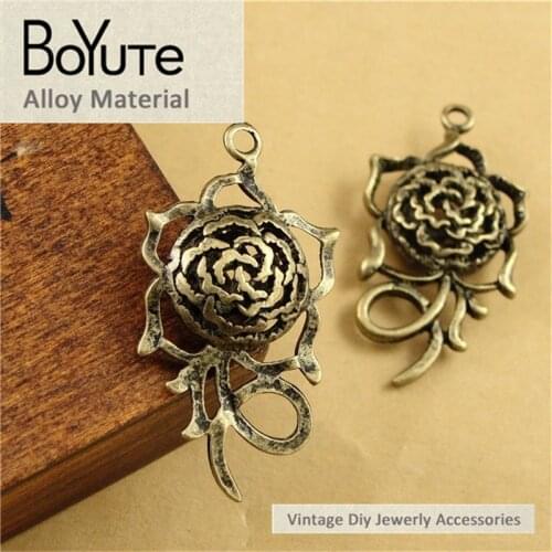 BoYuTe (10 Pieces/Lot) 42*22*9MM Antique Bronze Plated Zinc Alloy Materials Hollow Rose Pendants for Jewelry Findings