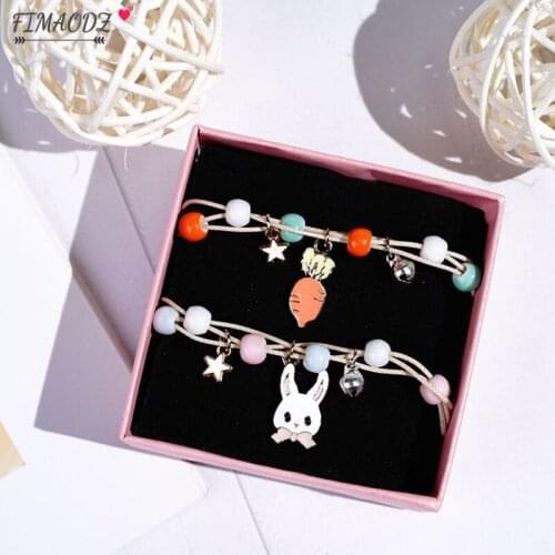 FIMAODZ Rabbit Carrot Bracelet Couple Flamingo Seahorse Rose Cat Rainbow Beaded Bracelets for Boys Girls Friends Animal Jewelry