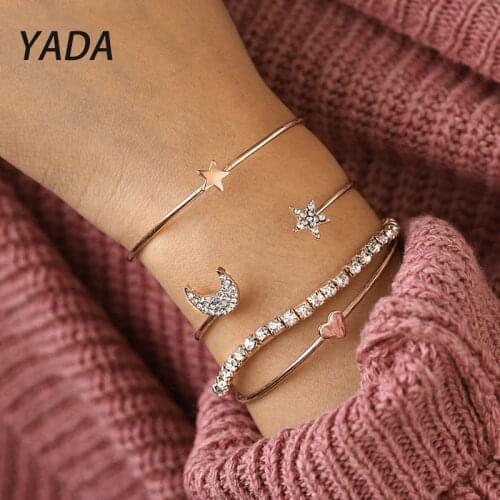 YADA Simple Star Moon Alloy Bracelets&Bangles For Women Wedding Silver Color Friendship Multilayer Jewelry Bracelets BT210050