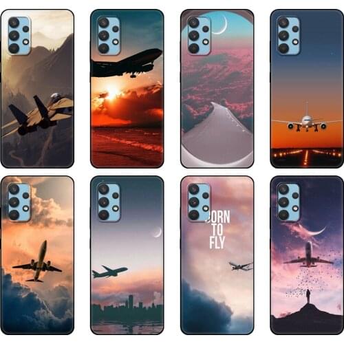Black tpu Case For Samsung galaxy A12 A22 A32 A42 A52 A72 4g 5g S21 PLUS ultra back cover Aircraft Plane Airplane