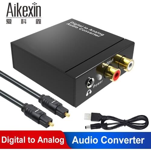 Aikexin DAC Digital to Analog Analogue Converter Optical Coaxial Toslink to RCA R/L 3.5mm Jack Audio Adapter with Toslink cable