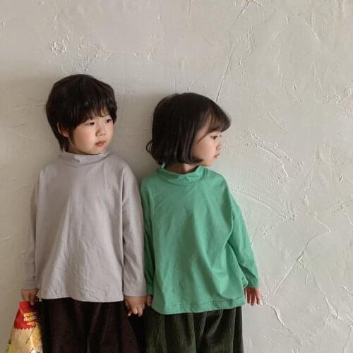 Kids long-sleeved T-shirt cotton boys girls spring autumn half high collar loose Korean version of the bottoming shirt new