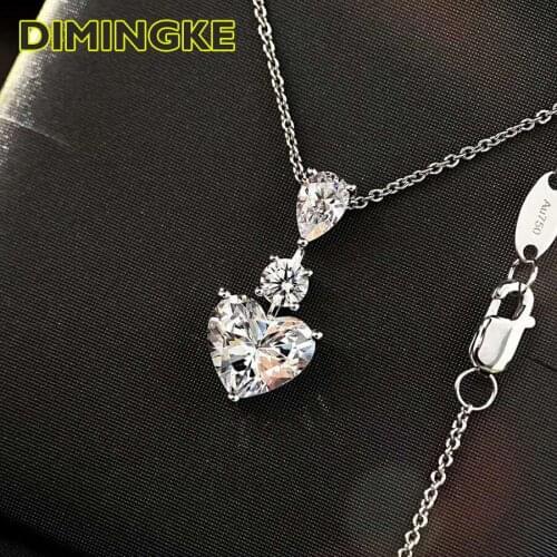 DIMINGKE 2CT Super Flash Heart Pendant Necklace S925 Silver AU750 18K Gold Jewelry Wedding Party Anniversary Birthday Gift