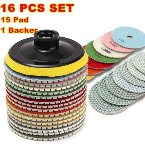 16pcs Diamond Polishing Pads Kit 4 Inch 100mm Wet/Dry for Granite Stone Concrete Marble Polishing Use Grinding Discs Dropship
