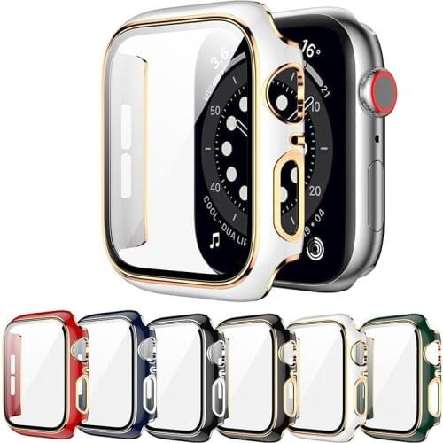 For Apple Watch iWatch Series 6 5 4 3 2 SE Slim Hard PC Case Tempered Glass Full Screen Protector Protect Cover