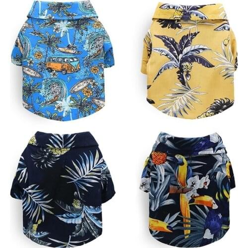 Hawaiian Dog Clothes Two-legged Shirt for Dogs Small Teddy Puppy Polyester Clothing Blue Print Yellow Cute Boy Ropa Para Perro