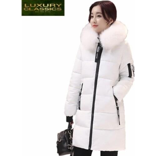 Cotton Winter Jacket Wadded Women Faux Fur Collar Warm Coat Female Chaquetas Mujer Parka Feminina White Outwear CJ391