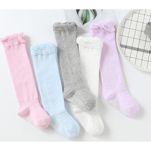 High Quality Cotton Knee High Socks Baby Anti Slip With Grips Cotton Long Socks For Infant Girls Boys Newborn Knee High Socks