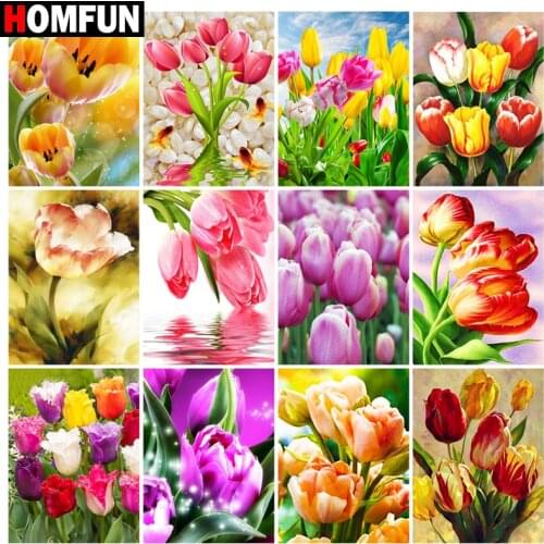 HOMFUN Rhinestone Painting Crystal Decor Diy Diamond Painting "Tulip flower" 3D Cross Stitch Pattern Diamond Embroidery