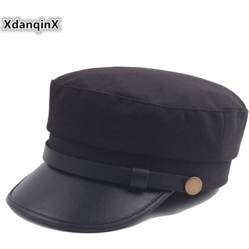 XdanqinX Unisex British Retro Army Military Hats Womens Elegant Trend Flat Cap Simple Vintage Visor Hat For Men Dad Brand Caps