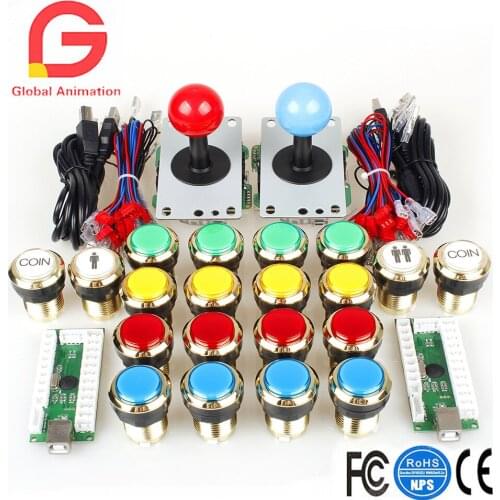 2 Player Arcade DIY Kits Parts USB Encoder to PC Joystick + 5Pin Sticker + Gilded 1 & 2 Players Coin LED Lamp Lights Push Button