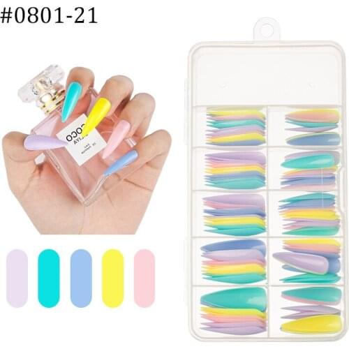 Lamemoria 100pcs Full Cover Acrylic Nails Oval Sharp End Stiletto Long Fake Nail Art Tips Manicure DIY Artificial Press on Nails