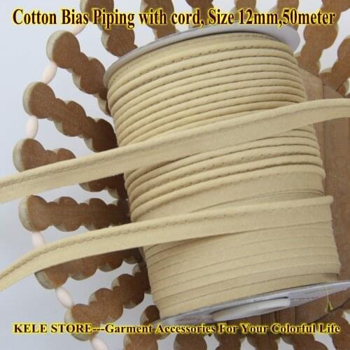 Free shipping --Cotton Bias Piping Tape, bias Tape with cord, size:12mm,1/2" 50meter,for DIY home textile sewing material beige