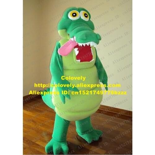 Fancy Green Crocodile Mascot Costume Mascotte Crocodilian Crocilisk Cayman With Peak Green Belly Big Mouth No.1810 Free Ship