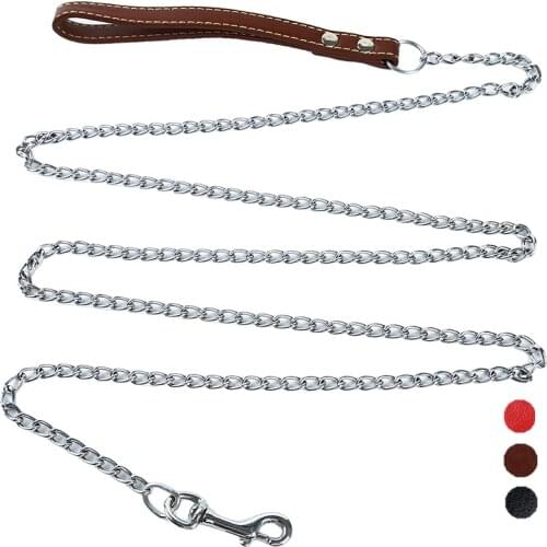 Metal Iron Pet Dog Chain For Small Medium Dog Chain Leash Handle Leads PU Leather Iron Chain Anti-Bite Metal Pet Dog Chain