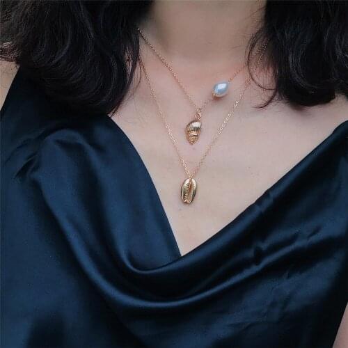 Bls-miracle Fashion Shell Conch Artificial Pearl Necklace For Women Boho Gold Necklaces & Pendants 2019 Vintage Simple Jewelry