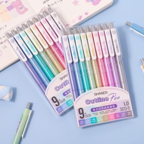 9pcs Line Out Painter Art Marker Pens Set 2 Line Glitter Liner Highlighter Outline Lettering Drawing Diary Home DIY School A6941