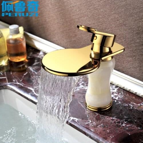 Peruzzi brass falls natural jade water tap cold European antique table face basin bibcock of gold