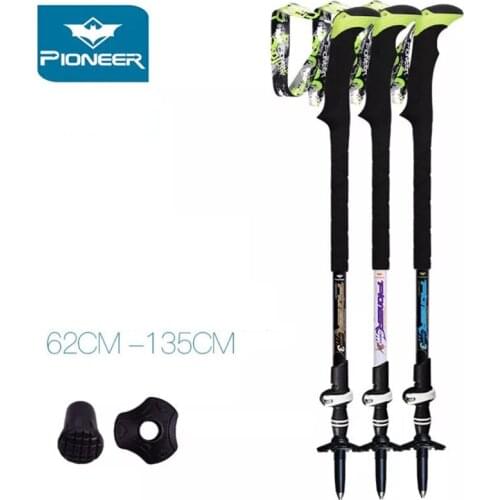 Pioneer 1 Pcs Carbon Fiber 65-135cm Adjustable Length Foldable Walking Stick for Outdoor Hiking Ski Trekking Pole EVA handle