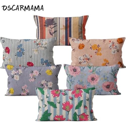 Stripe Plaid Flower Plant Garden Lilac Blue Rectangle Funda De Cojin Kussenhoes 30 x 50 Pillow Case Cushion Cover Country Home