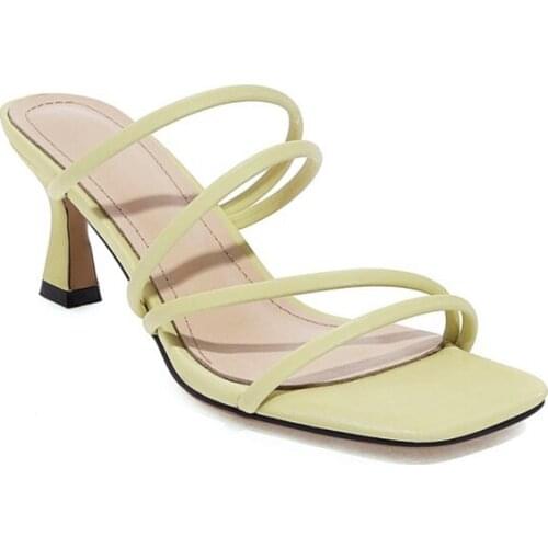 QPLYXCO New 2021 Female Sandals Sexy Summer Slippers Ladies High Heels Square Open Toe Slides Party Shoes Sandals for Women 3810