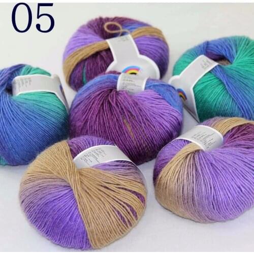 Sale Soft 6X50gr ballCashmere Wool Colorful Rainbow Wrap Shawl DIY Hand Knit Yarn Purple Green Blue Aqua 524-05-6