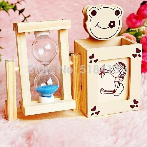 Multicolor Children Gifts Wooden Hourglass Pen Container Sand Timer Home Decoration Students Girls Childrens Toy Gift