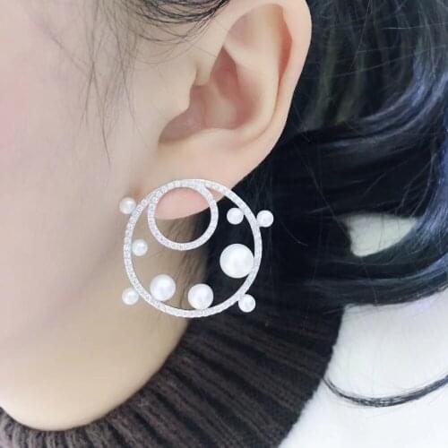 Natural fresh water pearl stud earring circle fine women jewelry party earring 925 sterling silver free shipping