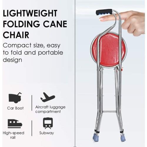 Folding Cane Chair Elderly Portable Walking Stick Crutch Mobility Aids Adjustable Height Stainless Steel Cane Chair Seat Stool