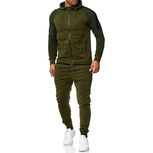 Tracksuit Men 2 Pieces Sets Hooded Sweatshirt+Pants Cuaual Striped Patchwork Zipper Fitness Hoodies Sportwear Suit Plus Size 5XL