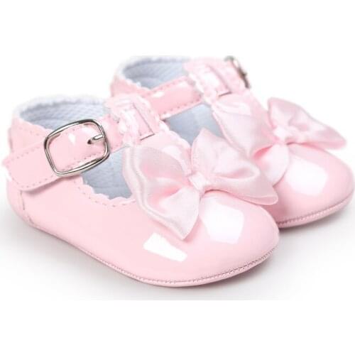 Baby Shoes Newborn Baby Girls Shoes PU Leather Buckle Party First Walkers Bow Red Black Pink White Soft Soled Non-slip Shoes